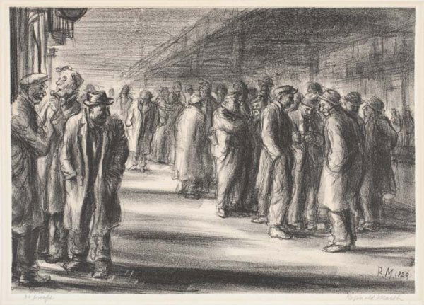 REGINALD MARSH The Bowery.: REGINALD MARSH The Bowery. Lithograph on chine-appliqué, 1928. 210x297 mm; 8 1/4x11 3/4 inches, 3/8 to 1/2-inch unevenly trimmed margins. Edition of 30. Signed and inscribed "30 proofs" in pencil,