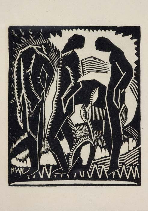 HELLER, HELEN WEST. Migratory Urge.: SCARCE BLOCK BOOK. HELLER, HELEN WEST. Migratory Urge. Introduction by John Taylor Arms. 57 pages of woodcut plates and verse. 5 1/4x7 3/4 in; 130x195 mm. Small 8vo, Original cream wrappers with deco