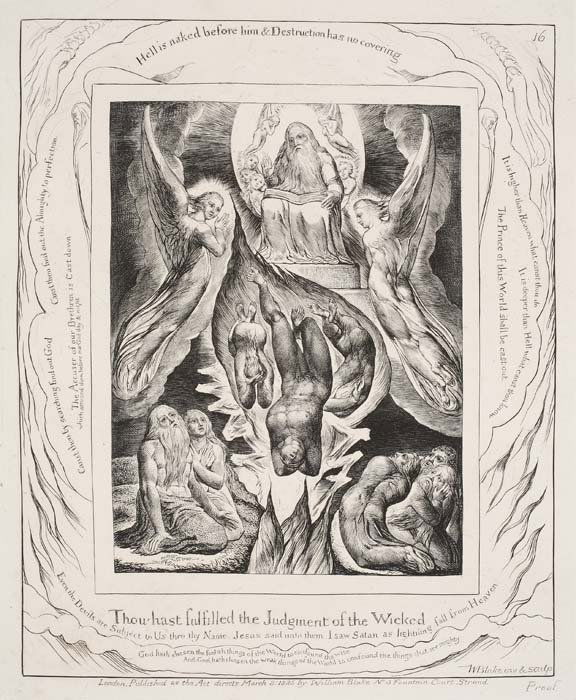 WILLIAM BLAKE Thou Hast Fulfilled the Judgment: WILLIAM BLAKE Thou Hast Fulfilled the Judgment of the Wicked. Engraving, 1825. 220x172 mm; 8 5/8x6 3/4 inches, wide margins. Edition of 215. Published by the artist and J. Linnell, London. From Illust