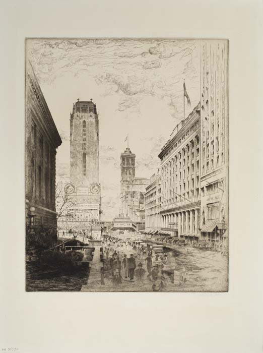 JOHN TAYLOR ARMS West Forty-Second Street.: JOHN TAYLOR ARMS West Forty-Second Street. Etching, 1920. 330x268 mm; 13x10 1/2 inches, wide (full ?) margins. Edition of 75. Signed in pencil, lower right. Printed by Frederick Reynolds, New York. Ti