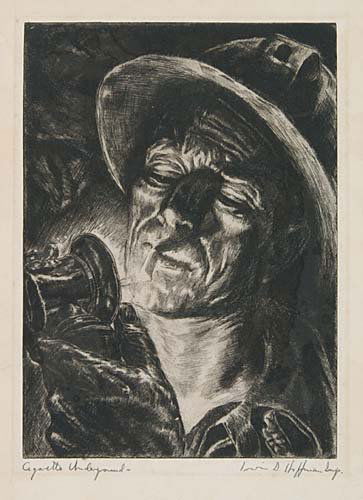 AMERICAN PRINTMAKERS Three etchings.: AMERICAN PRINTMAKERS Three etchings. IRWIN D. HOFFMAN. Cigarette Underground, 1938. Edition of 100. Signed and titled in pencil, lower margin. A brilliant, dark impression * WILLIAM H. BICKNELL. Portr