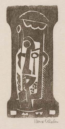 MAX WEBER Figure: MAX WEBER Figure. Woodcut printed in brown on cream laid Japan paper, 1919-20. 107x50 mm; 4 1/4x2 inches, wide margins. Signed in pencil, lower right. A very good impression. Rubenstein 11. All