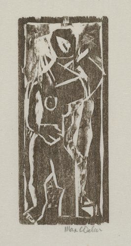 MAX WEBER Two woodcuts: MAX WEBER Two woodcuts. Woman Seated at a Table, 1919-20 * Standing Female Figure, 1951-52. Both on Japan paper. Both approximately 107x50 mm; 4 1/4x2 inches, full margins. Both signed in pencil, low