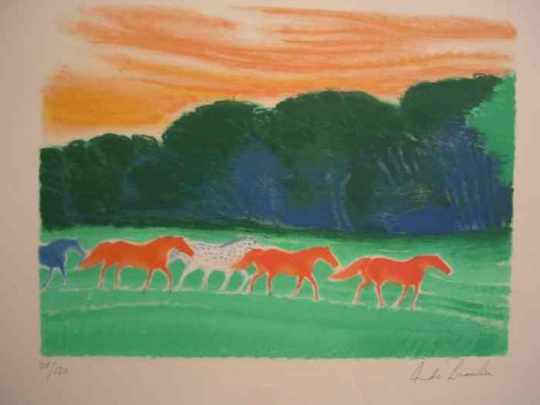 ANDRÉ BRASILIER Three color lithographs: ANDRÉ BRASILIER Three color lithographs. Les Chevaux * Sept Chevaux, 2 impressions. Each and edition of 130. Each signed and numbered in pencil, lower margin. With--MAURICE UTRILLO. Dans la Ru