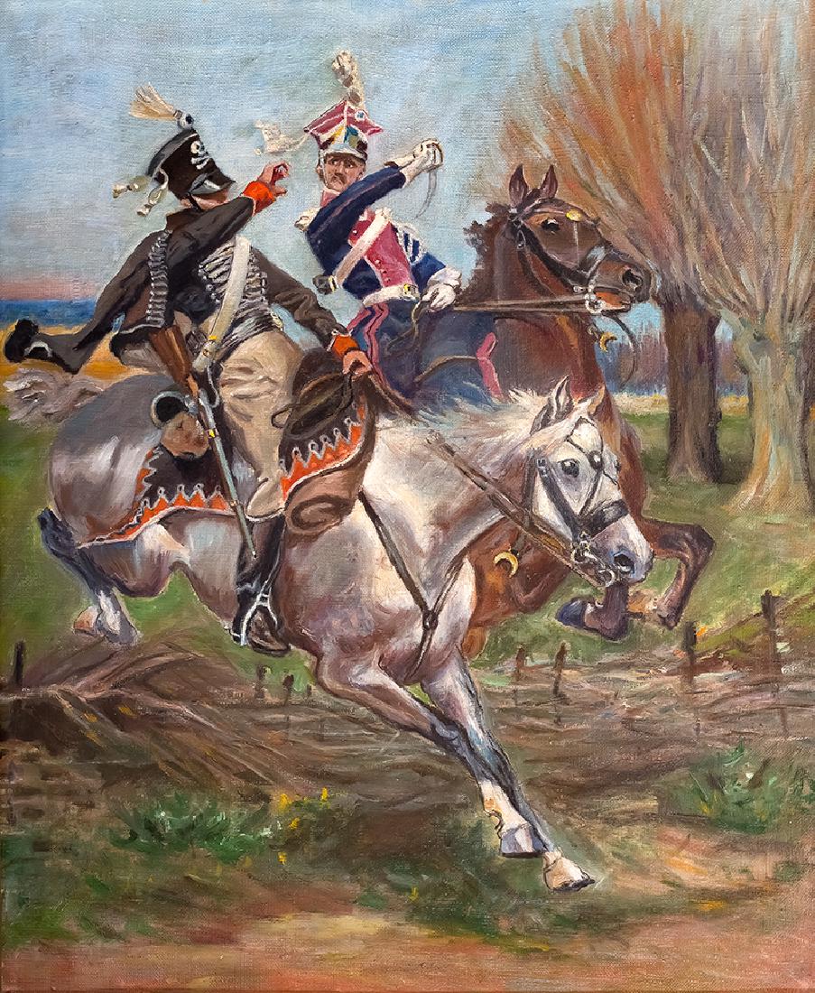 Unknown Artist (20th c.), Polish Chevau-leger Fighting: Unknown Artist (20th c.), Polish Chevau-léger Fighting Prussian Hussar oil, canvas, 58 x 46 cm copy of Wojciech Kossak painting from 1914 (same title)