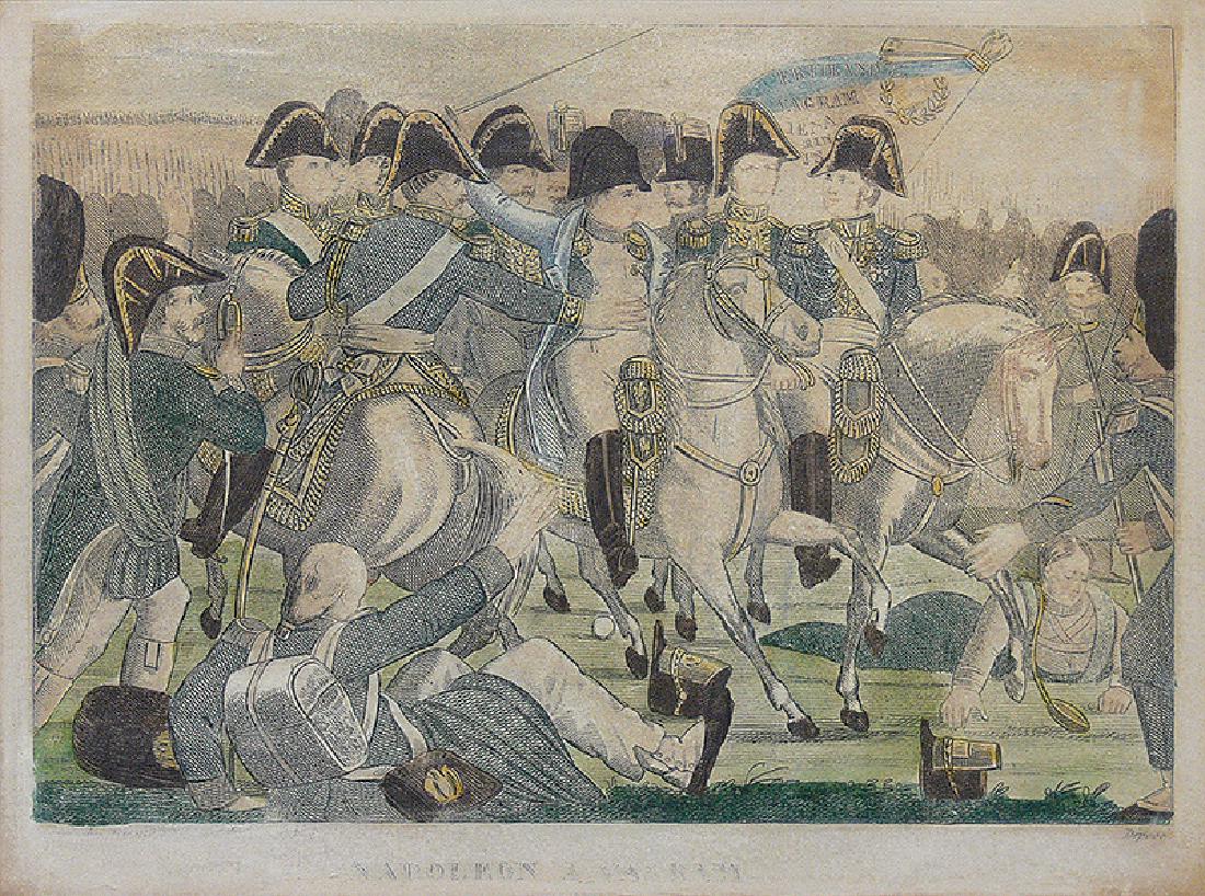 Napoleon at Vagram: Napoleon at Vagram coloured lithography, paper, 21.8 x 29.8 cm in a frame