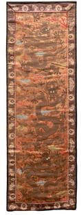 Chinese Tapestry, 20th c. embroidered silk; decoration: Chinese Tapestry, 20th c. embroidered silk; decoration with dragons; length 130 cm, width 45 cm