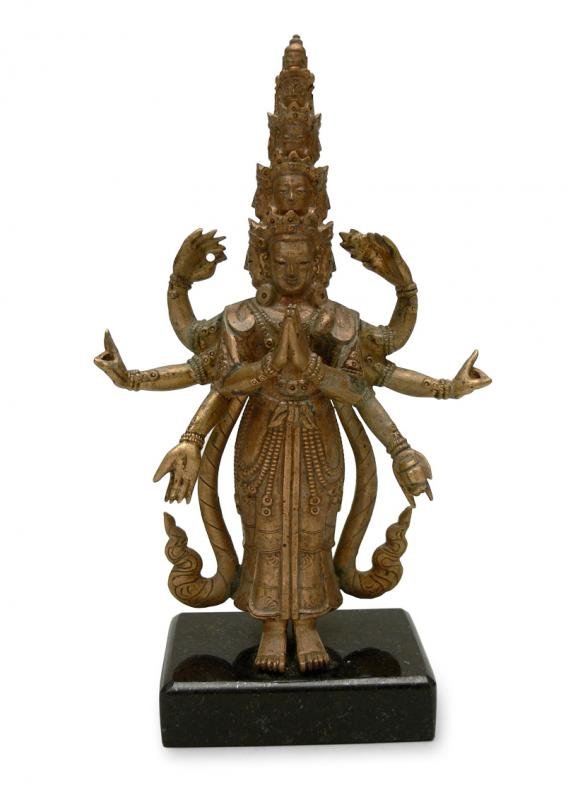Sino-Tibetan Figure of Bodhisattva Avalokiteshvara,: Sino-Tibetan Figure of Bodhisattva Avalokiteshvara, 19th/20th c. bronze, granite base; height 16.8 cm