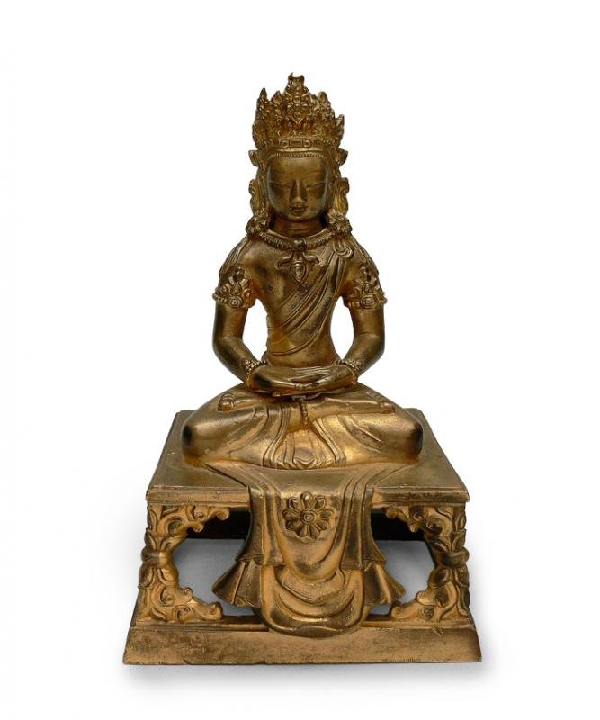 Chinese Figure of Amitayus, Qianlong (1735-1796) gilt: Chinese Figure of Amitayus, Qianlong (1735-1796) gilt bronze; height 18 cm