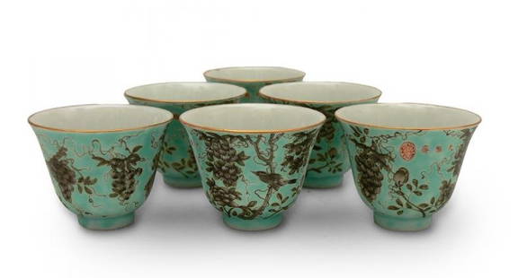 Set of 12 cups, China, 1st half of 20th c. porcelain: Set of 12 cups, China, 1st half of 20th c. porcelain painted with overglaze enamels; mark on the bottom; height 4.8 cm