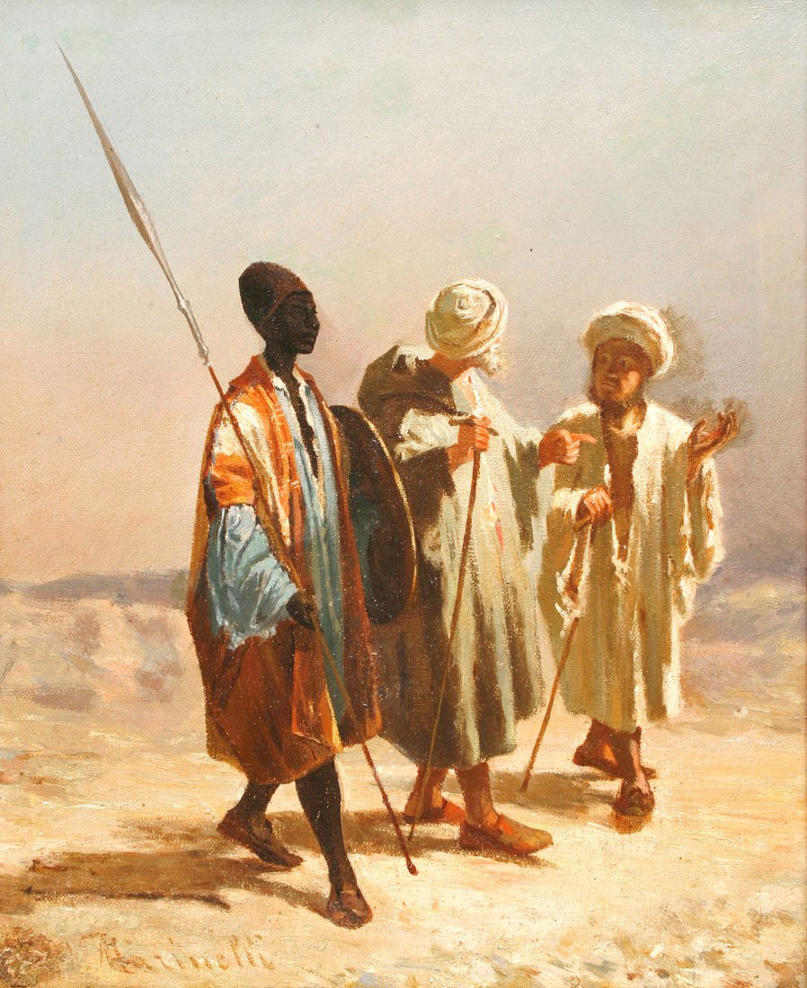 Vincenzo Marinelli (Italian, 1820-1892): On the Desert, 1850-60 oil, canvas, 33,5 × 26,5 cm signed Vmarinelli (lower left)