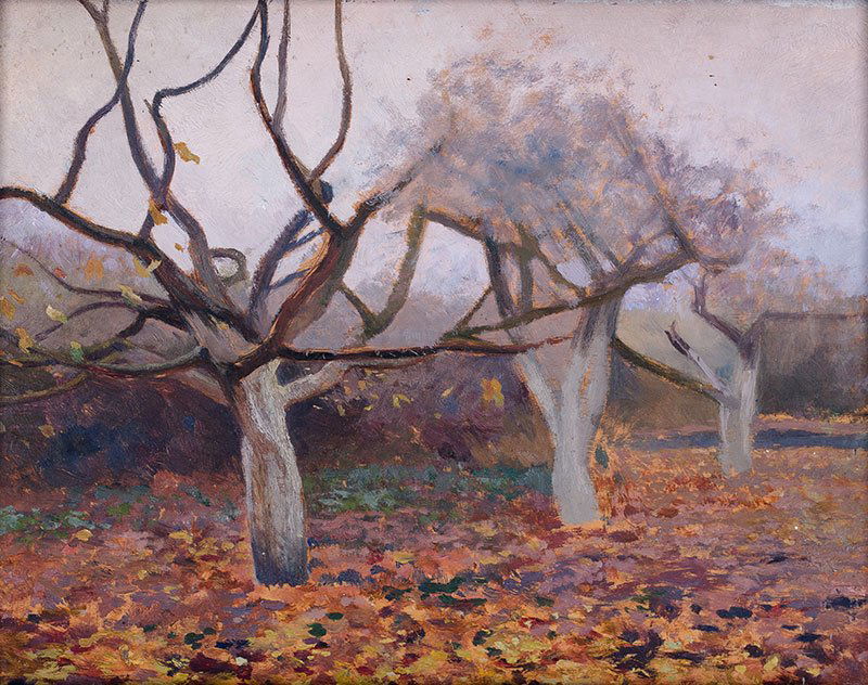 Jan Stanislawski, Autumn: Jan Stanisławski (1860 Olszana/Ukraine - 1907 Cracow), Autumn oil, board, 21.7 × 30.3 cm On a back a stamp: JAN STANISŁAWSKI / ZE SPUŚCIZNY / POŚMIERTNEJ / Janina Sta