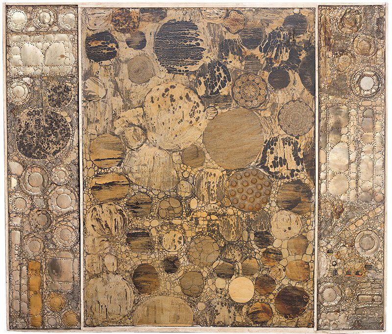 Lech Kunka, Polish composition, 1960: Lech Kunka (1920 Pabianice - 1978 Łódź), Polish composition, 1960 mixed technique, oil, canvas, wood, 110 × 130 cm on back: 1968/KOMPOZYCJA/ TECHNIKA MIESZ./FORMAT 130X110/