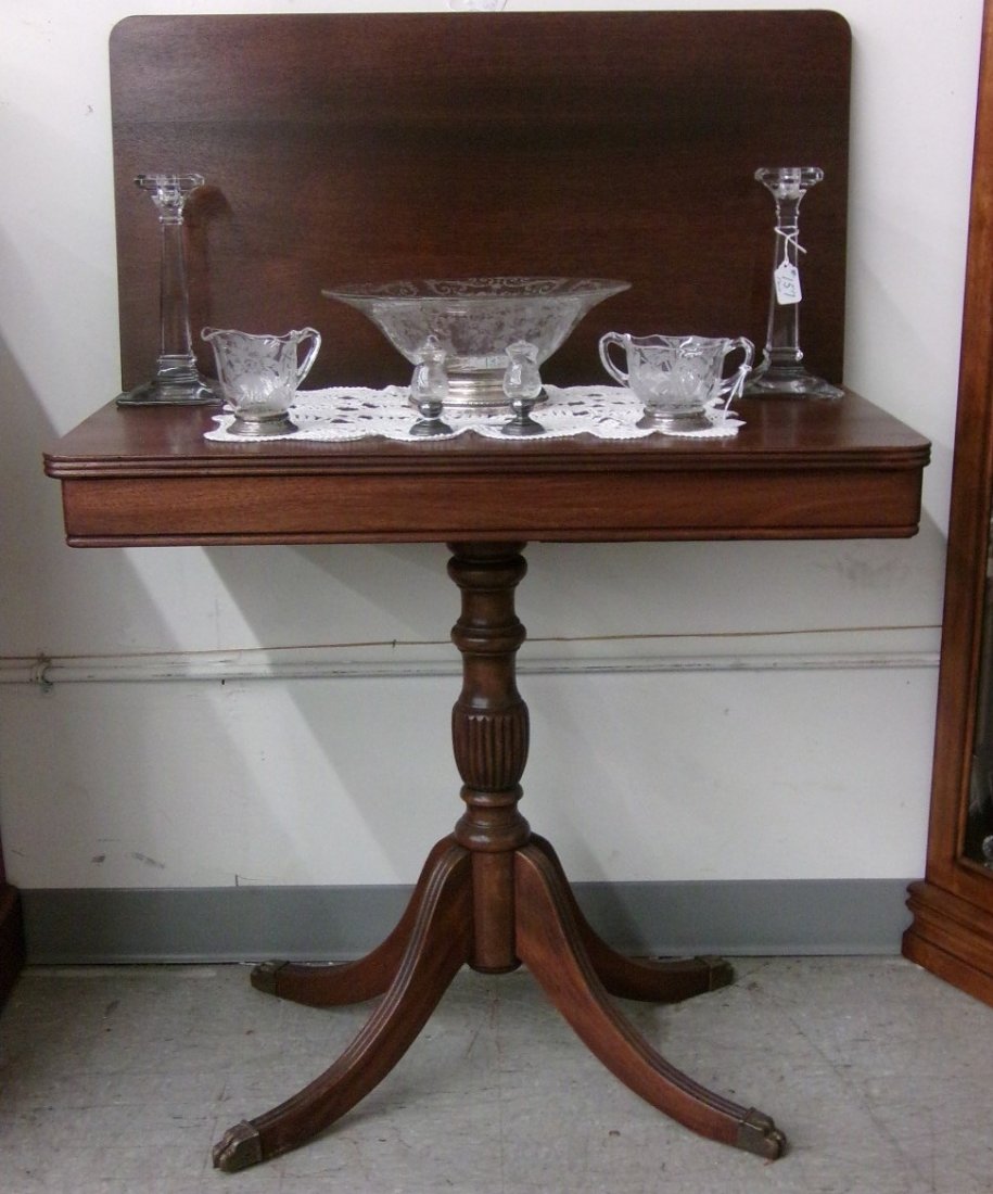 Mahogany Duncan Phyfe Style Flip Top Game Table.