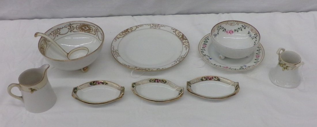 13pcs of Hand Painted Nippon: Includes Mayonnaise &: 13pcs of Hand Painted Nippon: Includes Mayonnaise & Under plate Sets, Creamer & Sugar & 6 Salt Cellars. Auction Estimate $50-100.
