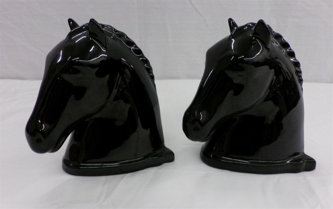 Pair of Abingdon Art Pottery Horse Head Bookends.: Pair of Abingdon Art Pottery Horse Head Bookends. Auction Estimate $50-100.