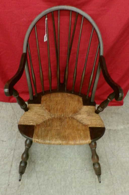 Antique Spindle Back Rocking Chair With A Rush Seat. - Antique Spindle Back Rocking Chair With A Rush Seat.