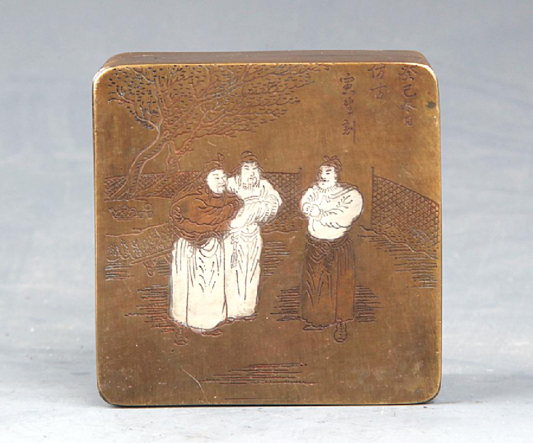 A STORY CARVING BRONZE INK BOX (1 of 3)