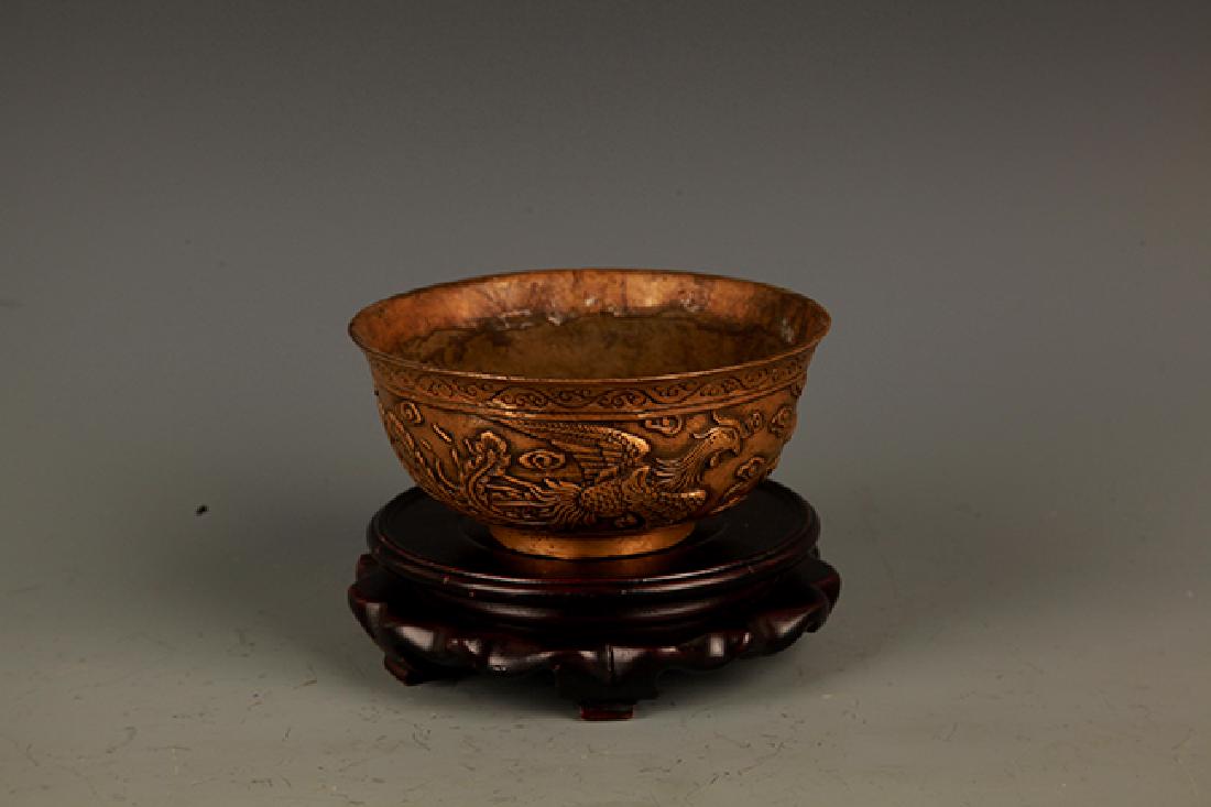A DOUBLE PHOENIX CARVING BRONZE BOWL (1 of 4)