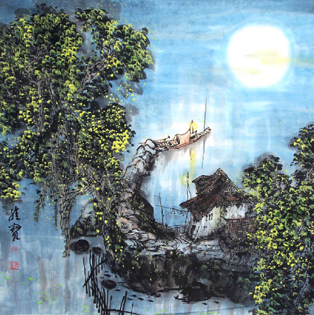 A FINE OIL PAINTING ATTRIBUTED TO, WANG WEI BAO: High: 26.9 inch x Width: 26.9 inch