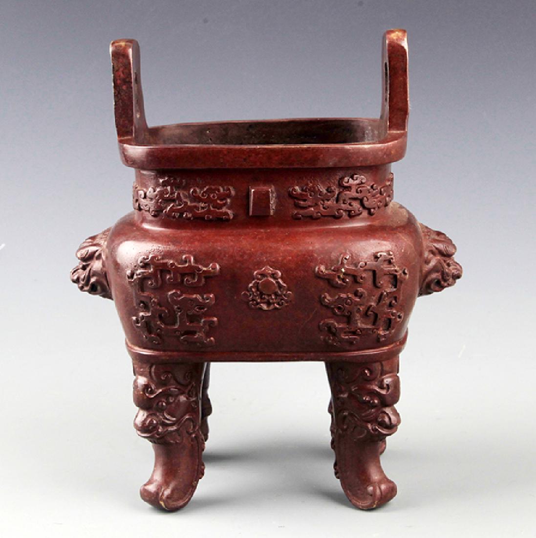 A VERY DETAIL CARVING TALL BRONZE CENSER: Ming Dynasty, High: 8.0 inch; Width: 4.0 inch; Long: 5.0 inch