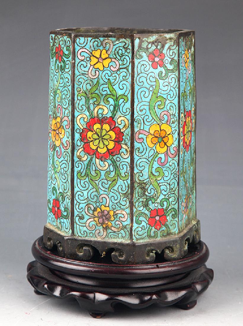 A FINE CLOISONNÃ‰ ENAMEL BRONZE BRUSH POT (1 of 5)