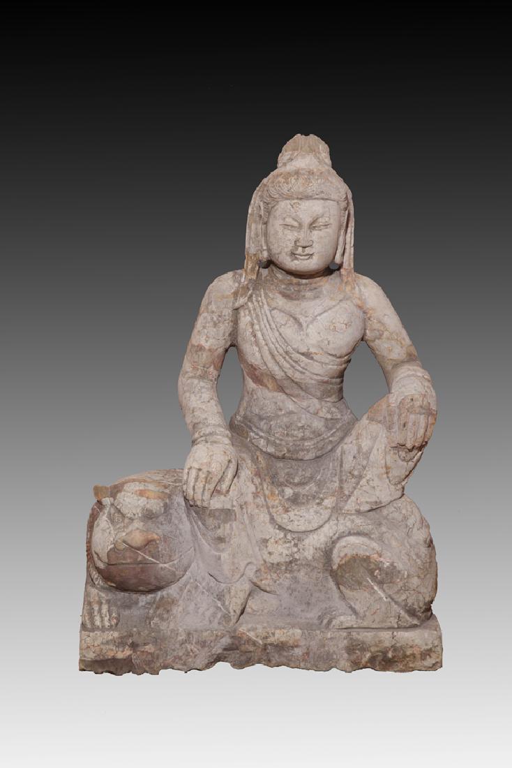 A LARGE AND FINELY CARVED STONE BUDDHA (1 of 7)