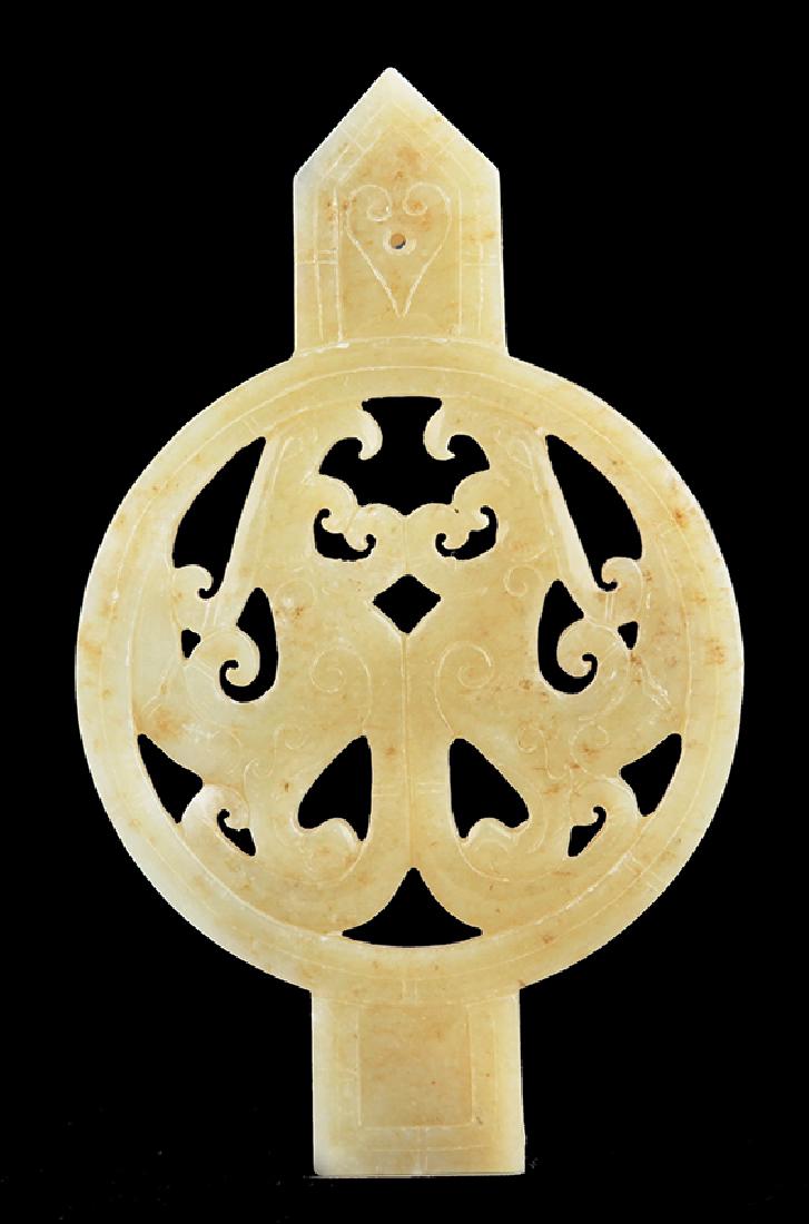 A VERY OLD FINELY CARVED JADE: Han Dynasty, Long: 4.0 inch; Width: 3.5 inch