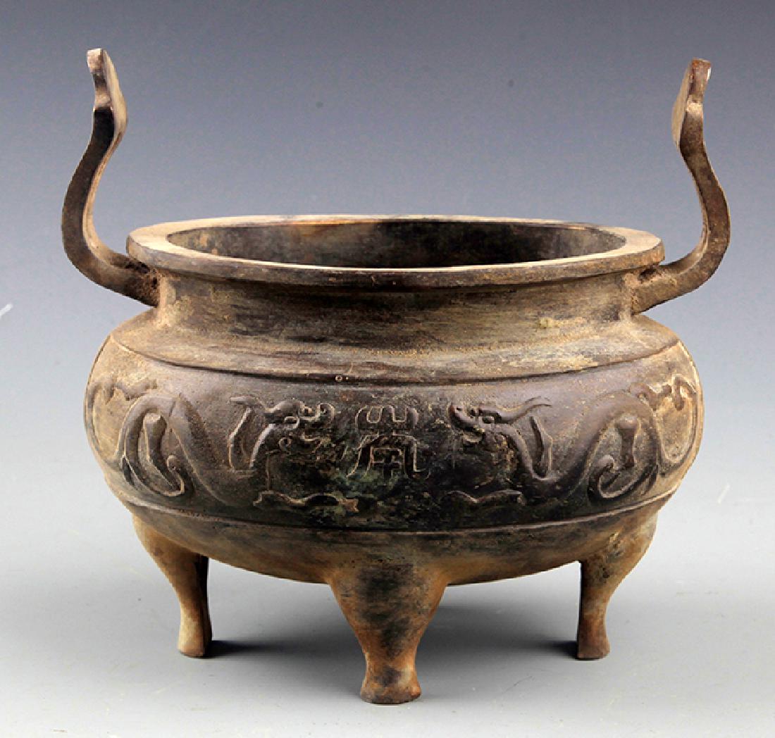 A DRAGON CARVING TWO HANDLE BRONZE CENSER (1 of 5)