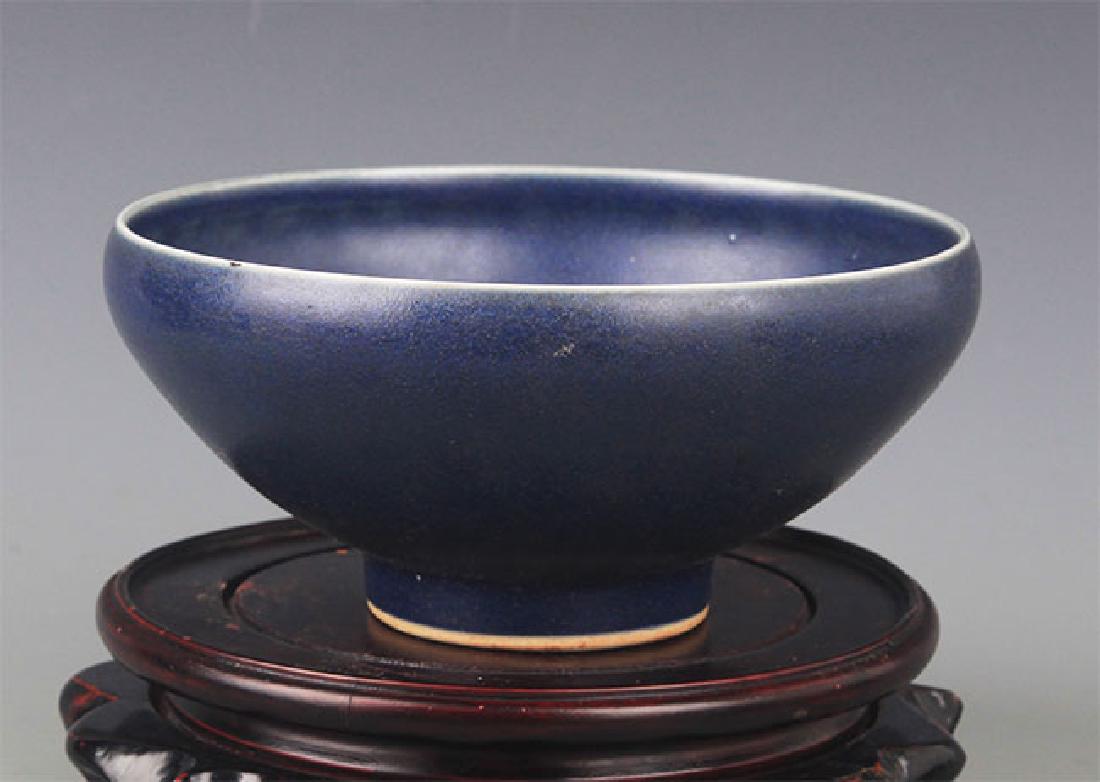 A BLUE GLAZED PORCELAIN BOWL: Ming Dynasty, High: 3.0 inch - Diameter:6.5 inch