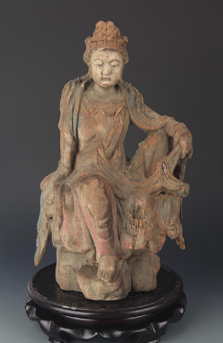 A CARVED AND PAINTED SAMANTABHADRA BUDDHA (1 of 5)