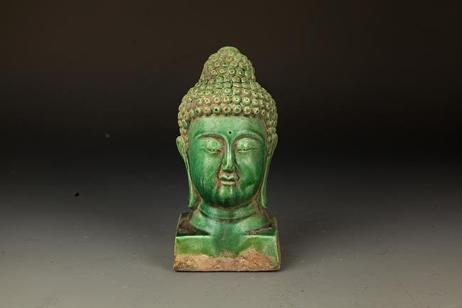 "JI ZHOU YAO" GREEN COLOR BUDDHA HEAD FIGURE (1 of 4)