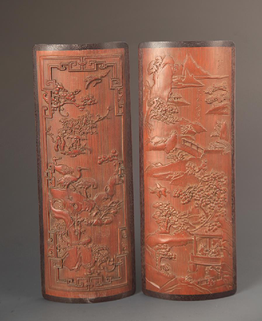 PAIR OF FINELY CARVED BAMBOO ARM REST (1 of 9)