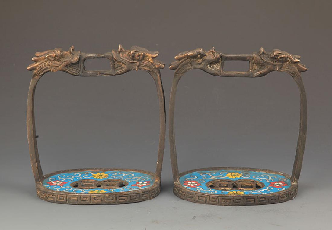 PAIR OF CLOISONNE ENAMEL BRONZE STIRRUP (1 of 8)