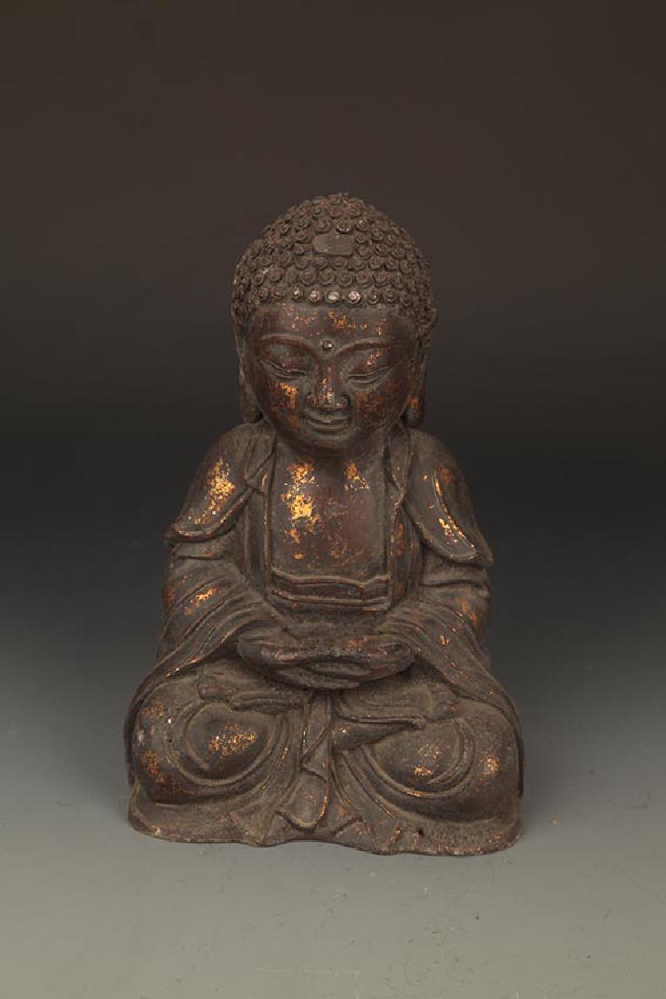 A FINE CAST IRON AMITABHA BUDDHA FIGURE (1 of 6)