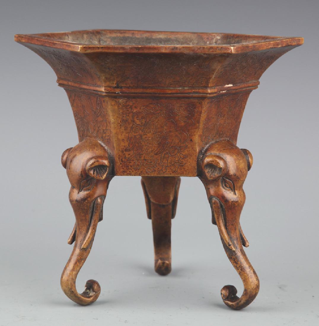 A LARGE ELEPHANT FEET BRONZE CENSER (1 of 7)