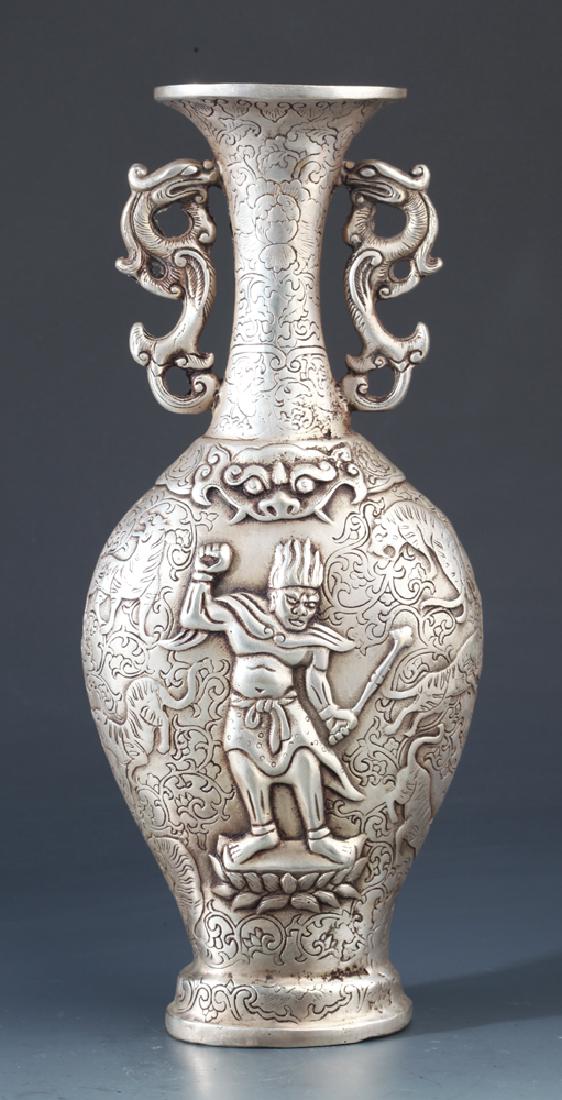 A VERY RARE SLIVER STORY CARVED TIBETAN RELIGIOUS VASE (1 of 6)
