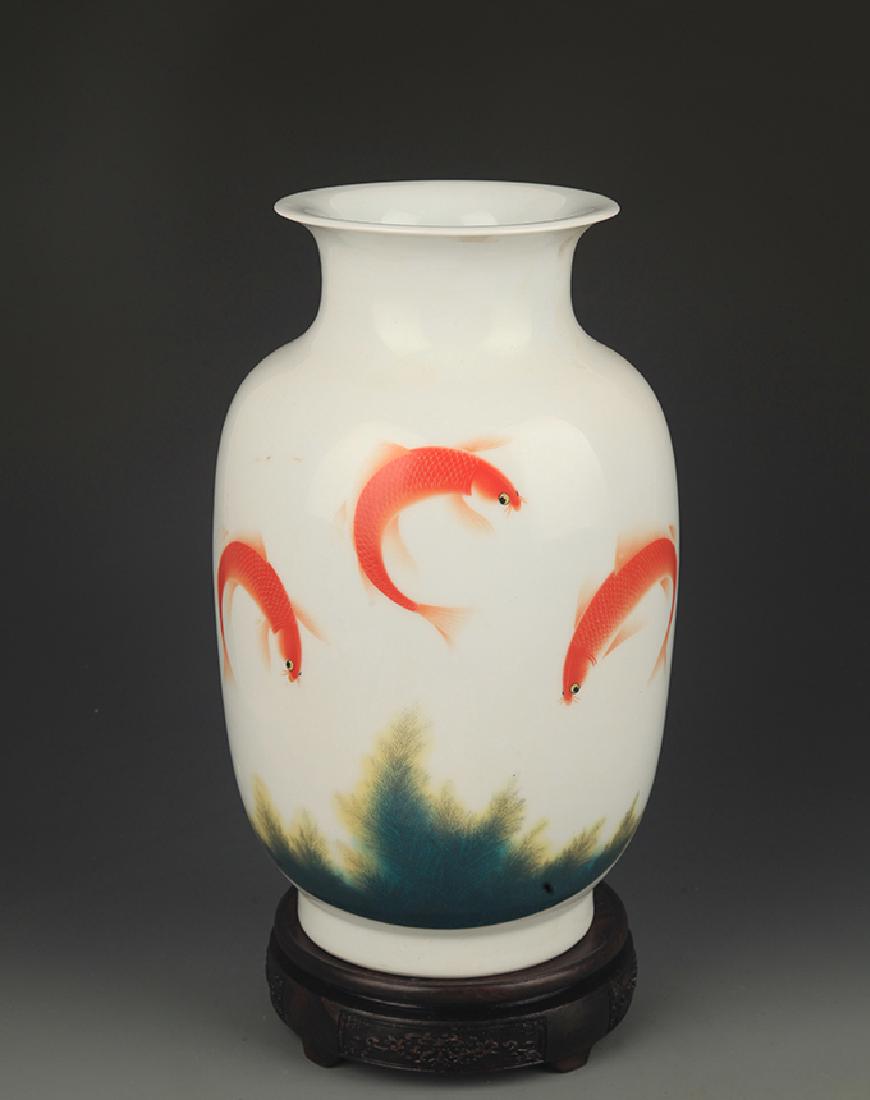 A Famille Rose Fish Painted Melon Shaped Vase (1 of 5)