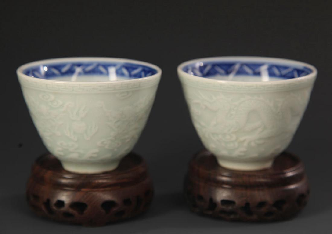 Pair of Blue and White Dragon Pattern Porcelain Cup (1 of 6)