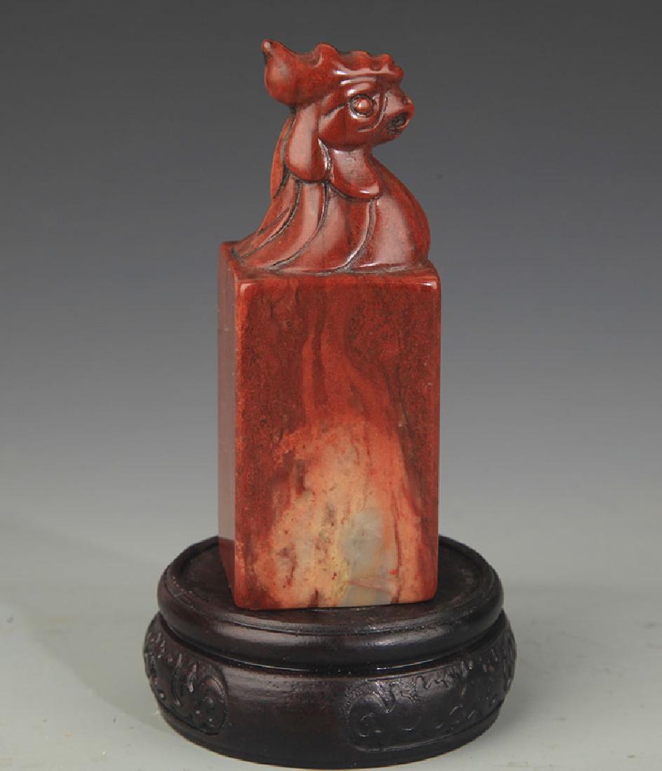 A Fine Soapstone Chicken Top Seal: 20th Century, High: 3.9 inch; Width: 1.4 inch