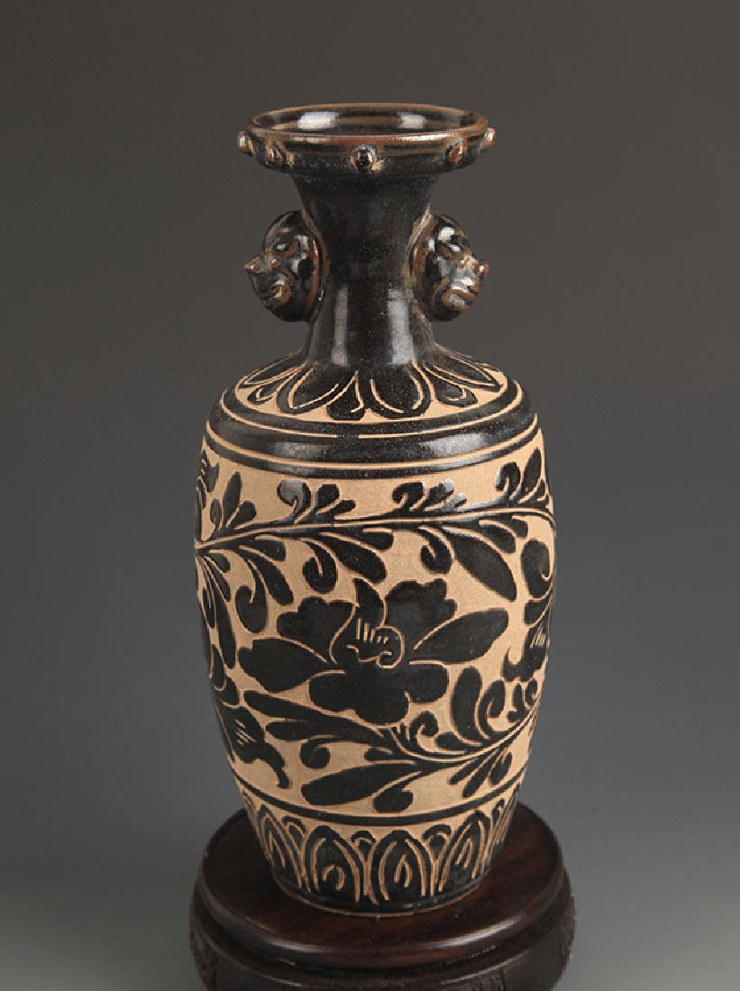 Ci Zhou Kiln Peony Flower Carving Double Ear Vase (1 of 5)