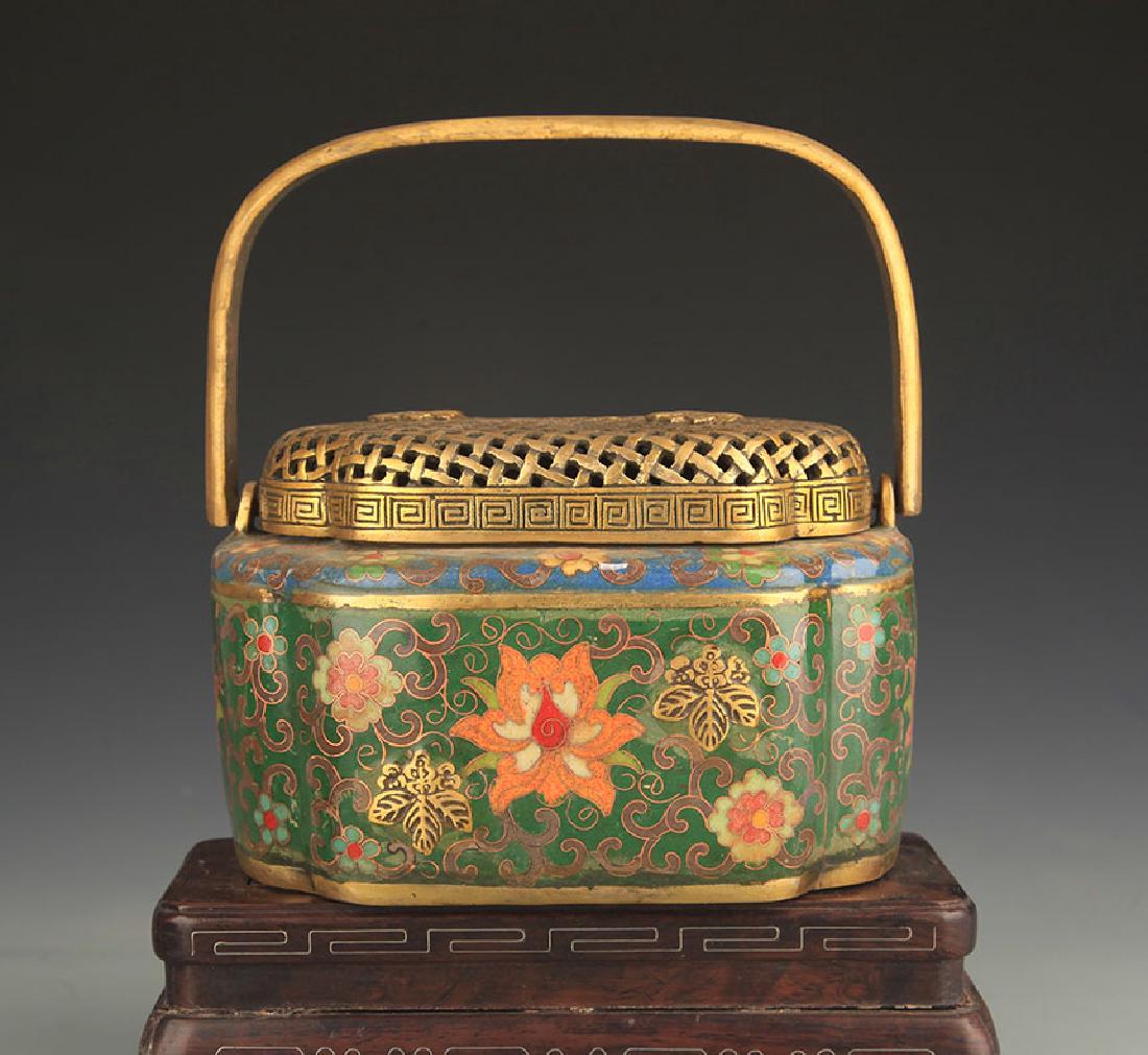 A Cloisonne Enamel Carrying Bronze Censer: Ming Dynasty, High:4.0 inch; Width:4.25 inch; Long:6.5 inch