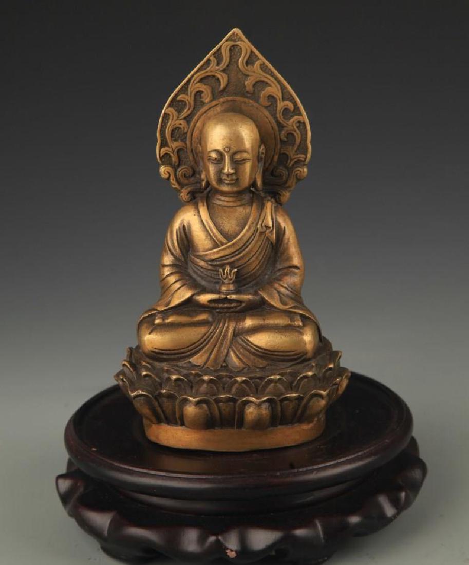 A Bronze Kshitigarbha Statue: Ming Dynasty, High:5.5 inch; Width:3.0 inch