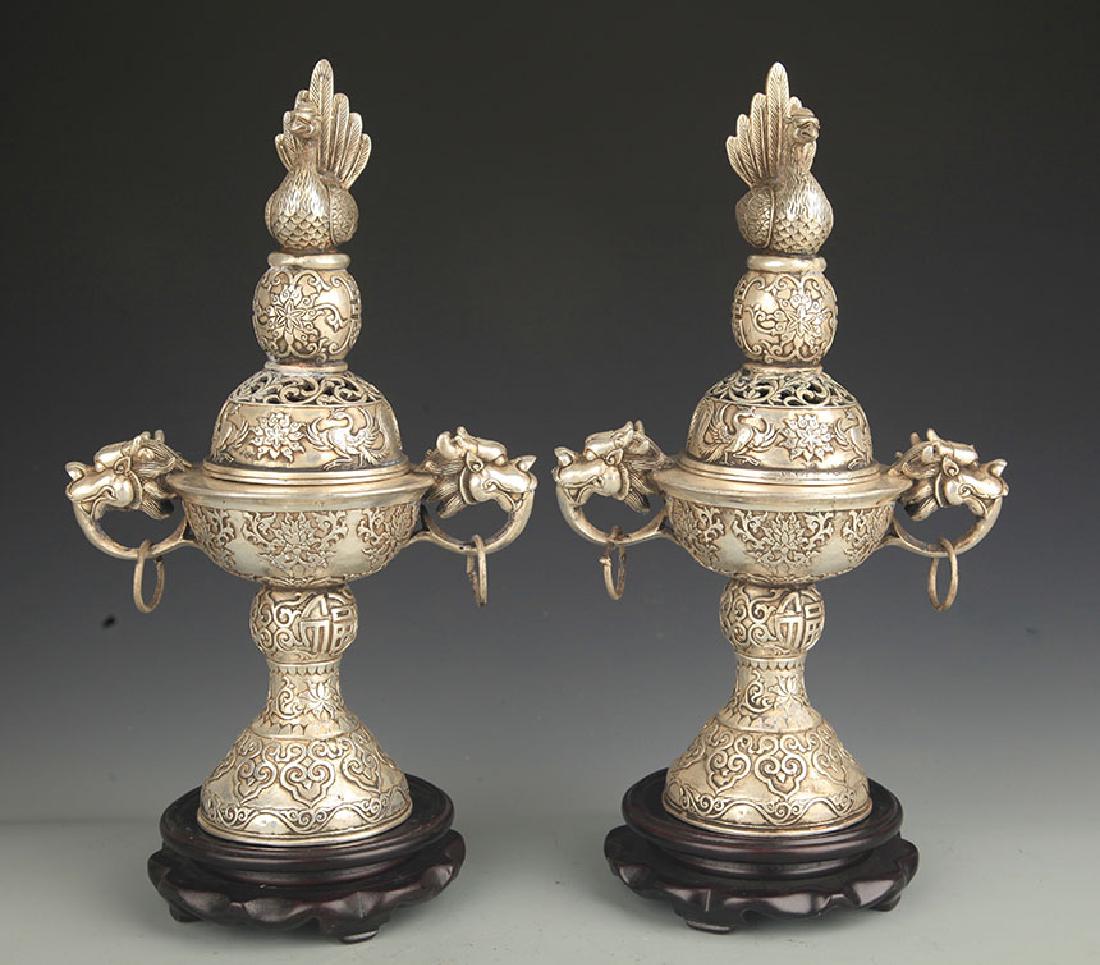 Pair of Bronze Phoenix Carving Aromatherapy Burner (1 of 7)