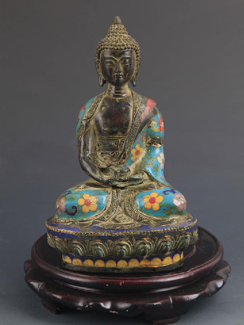 A BRONZE CLOISONNE ENAMEL PHARMACIST BUDDHA STATUE (1 of 5)