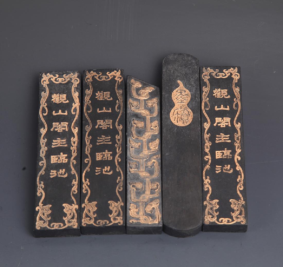 GROUP OF FINELY CARVED CHINESE CALIGRAPHY INK: Ming Dynasty, High: 4.75-5.5 inch; Width: 1.0-1.25 inch