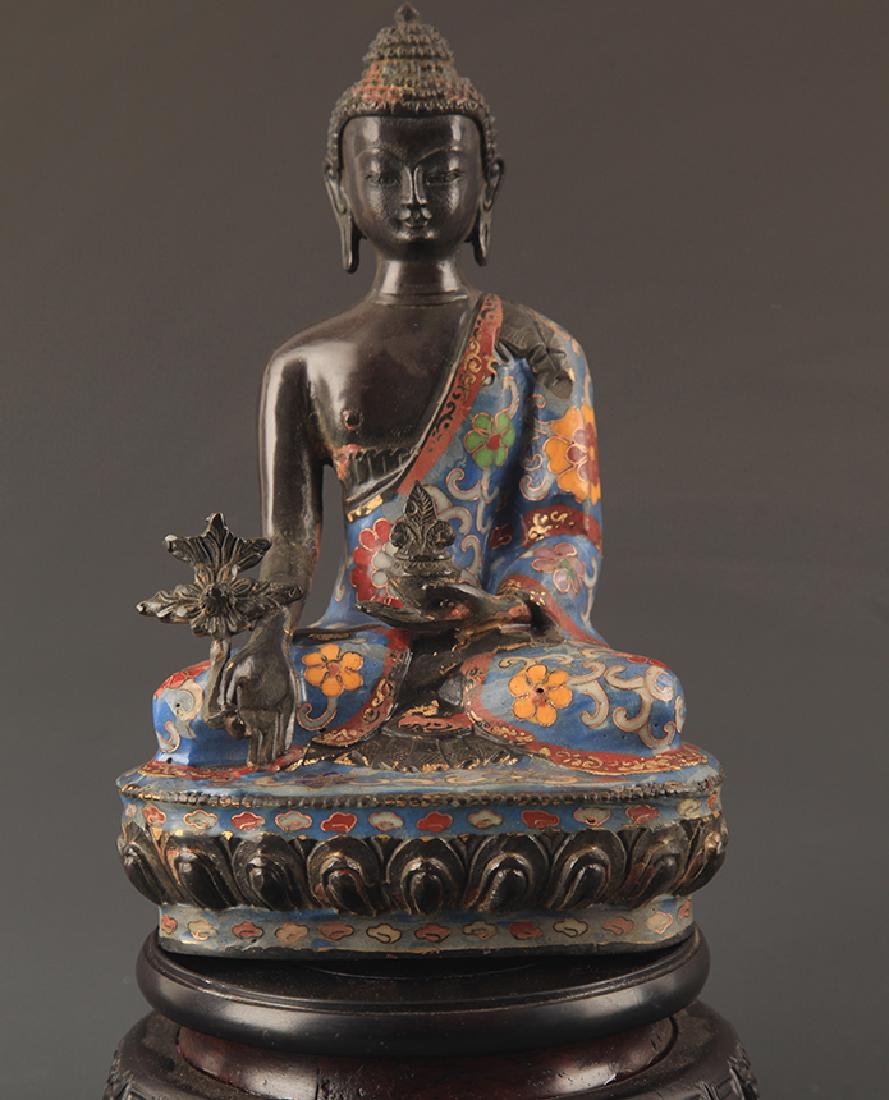 CLOISONNE ENAMEL BHAISAJYAGURU BUDDHA STATUE (1 of 6)