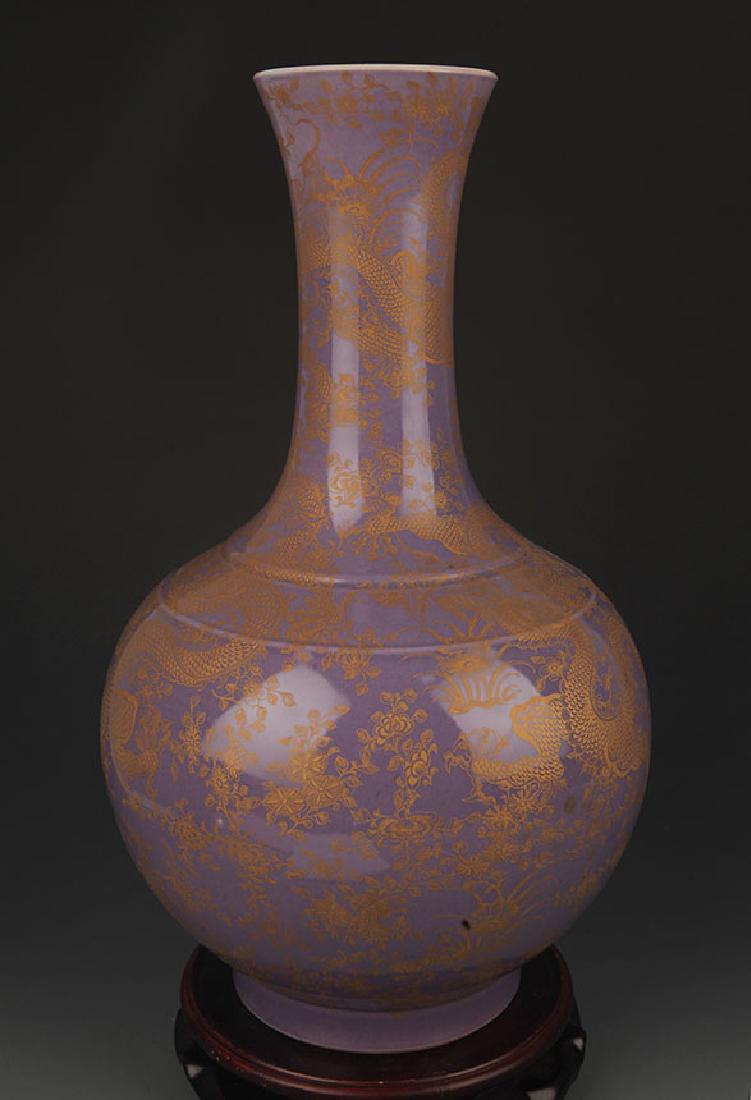 LONG NECK DRAGON PAINTED GLOBULAR SHAPE VASE (1 of 5)