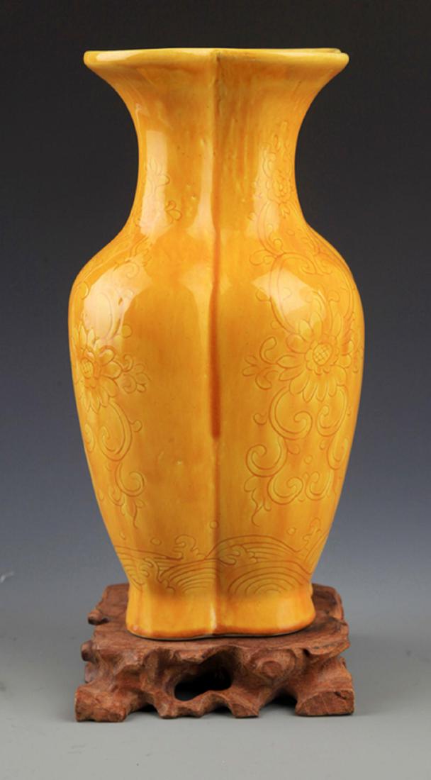 A YELLOW COLOR GLAZED CARVED FLOWER BOTTLE (1 of 7)