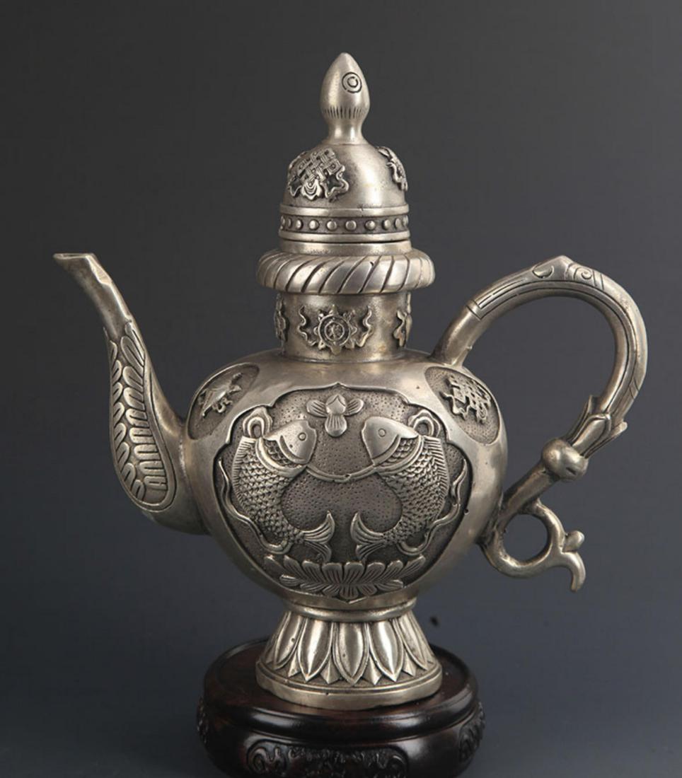 A BRONZE FISH CARVING HANDLED EWER (1 of 7)